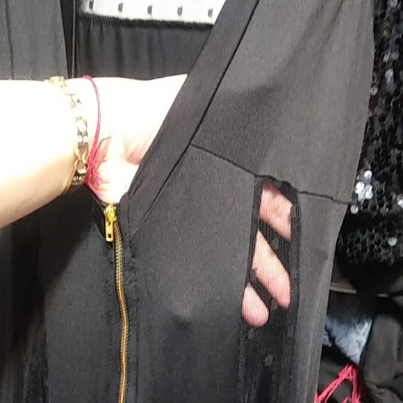 Black stretchy mesh polka dot sexy dress plus 1X - Picture 4 of 6